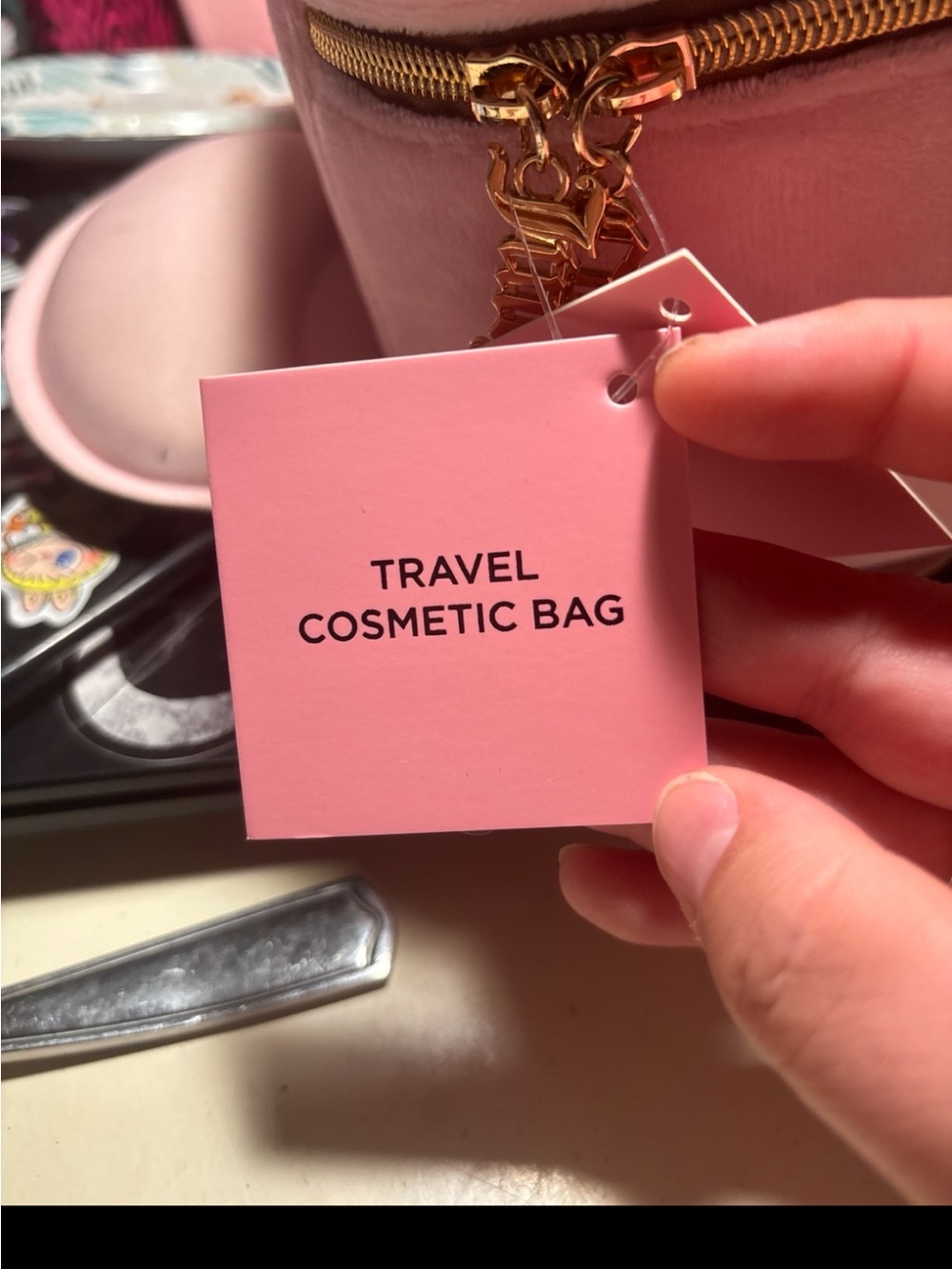 Juicy Couture Light Pink Velvet Cosmetic Case with Gold Crest - Picture 4 of 5